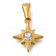 Ion Plating(IP) 304 Stainless Steel Charm with Rhinestone, Star Shape, Golden, 14x12x3mm, Hole: 5x2mm(STAS-Z113-05G)