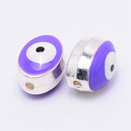 Double-Sided Enamel Alloy Beads, Enamelled Sequins, Lead Free & Cadmium Free, Oval with Evil Eye, Platinum, Purple, 10x7.5x6mm, Hole: 1.4mm(ENAM-WH0049-40P-04-RS)