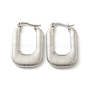 304 Stainless Steel Rectangle Hoop Earrings for Women, Stainless Steel Color, 32x20x3.5mm(EJEW-F319-01P)