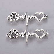 Tibetan Style Alloy Links connectors, Dog Paw Prints and Heartbeat, Antique Silver, 12x34x2mm, Hole: 1.5mm(PALLOY-CJC0001-16)