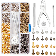 Iron Rivets Set, with Tools & Plastic Storage Box, Mixed Color, 3~24x5~78mm, 964pcs/box(DIY-WH0210-07)