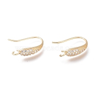 Brass Earring Hooks, Long-Lasting Plated, with Micro Pave Clear Cubic Zirconia and Horizontal Loop, Real 14k Gold Plated, 17.7mm, Hole: 2mm, 21 Gauge, Pin: 0.7mm(KK-H102-05G)