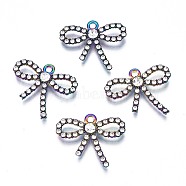 Rack Plating Rainbow Color Alloy Pendants, with Crystal Rhinestone, Cadmium Free & Nickel Free & Lead Free, Bowknot, 19.5x23.5x3mm, Hole: 1.8mm(PALLOY-N163-116A)