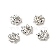 Rack Plating Brass Beads Caps, with Cubic Zirconia, Long-Lasting Plated, Lead Free & Cadmium Free, Flower, Platinum, 6x6x2mm, Hole: 1mm(KK-B088-05A-P)