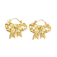 Stainless Steel Shell Pearl Earrings, Bowknot, Real 18K Gold Plated, 28x30.5x4mm(EJEW-R160-09G)