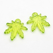 Transparent Acrylic Pendants, Leaf, Yellow Green, 23.2mm long, 20mm wide, 3mm thick, hole: 2.5mm, about 95pcs/50g(X-PL711Y-3)