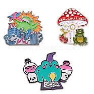 3 Pcs Enamel Lapel Pin Sets Cute Frog Mushroom Monster Enamel Pins Electrophoresis Black Alloy Brooches for Clothes Bags Backpacks Party Decoration Christmas Gift, Mixed Color, 38.1x31.5mm, 1Pc/style(JBR109A)