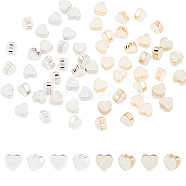 ARRICRAFT 60Pcs 2 Colors Silicone Ear Nuts, with Brass Findings, Heart, Platinum & Golden, 6x6x4mm, Hole: 0.7mm, 30Pcs/color(SIL-AR0001-06)