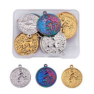 15Pcs 3 Colors 304 Stainless Steel Pendants, Flat Round with Mushroom Charm, Mixed Color, 29x25x3mm, Hole: 1.8mm, 5pcs/color(STAS-SZ0002-83)