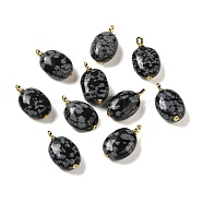 Natural Snowflake Obsidian Pendants, Oval Charms with Rack Plating Brass Loops, Long-Lasting Plated, Real 18K Gold Plated, 27~28x15~15.5x10~10.5mm, Hole: 3mm(G-G110-07G)