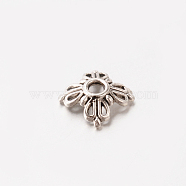 4-Petal Tibetan Style Alloy Bead Cap, Flower, Lead Free, Antique Silver, 2x8mm, Hole: 1.5mm(TIBE-O004-35AS-LF)