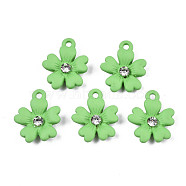 Spray Painted Alloy Pendants, with Crystal Rhinestone, Cadmium Free & Lead Free, Flower, Lime, 15.5x13x3.5mm, Hole: 1.2mm(PALLOY-T075-117A-RS)