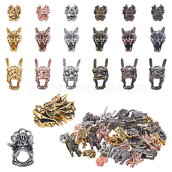 SUPERFINDINGS 36Pcs 18 Styles Tibetan Style Alloy Beads, Dragon Head, Mixed Color, 9~24.5x7.5~15x8~11.5mm, Hole: 2~5mm, 2pcs/style(PALLOY-FH0008-73)