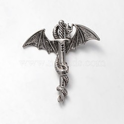 304 Stainless Steel Rhinestone Pendants, Sword with Dragon, Antique Silver, 45x42x8mm, Hole: 8x3mm(STAS-M036-02AS)