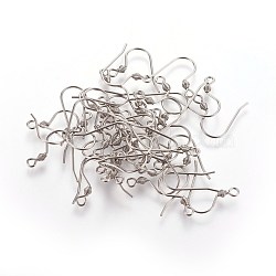 Tarnish Resistant 304 Stainless Steel Earring Hooks, Ear Wire, with Horizontal Loop, Stainless Steel Color, 15x15x0.8mm, Hole: 2mm, 20 Gauge, Pin: 0.8mm(STAS-R063-67)