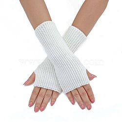 Acrylic Fibers Knitting Long Fingerless Gloves, Arm Warmer, Winter Warm Gloves with Thumb Hole, White, 200x70mm(PW-WGAC281-02)