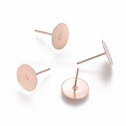 304 Stainless Steel Stud Earring Findings, Flat Round, Rose Gold, 10x0.3mm, Pin: 12x0.7mm(STAS-H436-24RG-10mm)