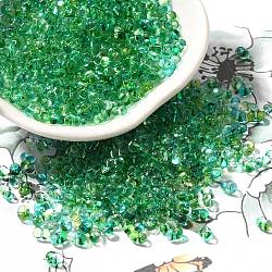 Transparent Baking Paint Glass Seed Beads, Two Tone, Peanut, Spring Green, 4.5x3.5x2.5mm, Hole: 0.9mm, about 9000pcs/pound(SEED-A033-06A-18)