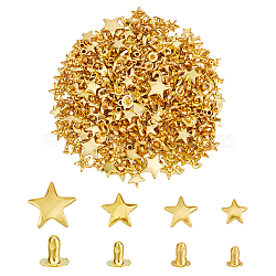 SUPERFINDINGS 230 Sets  4 Sizes Star Shape Iron Garment Rivets, Collision Rivet, for Clothes Bag Shoes Leather Craft, Golden, Rivets: 8~15x8.5~15.5x2.5~4mm, Hole: 2~3mm, Stud: 4.5~6x4~8mm, pin: 2~3mm(FIND-FH0008-62)