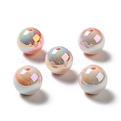 UV Plating Opaque Rainbow Iridescent Acrylic Beads, Round, Orange, 16.5~17.5x17~18mm, Hole: 2.7mm(MACR-D063-01B-06)