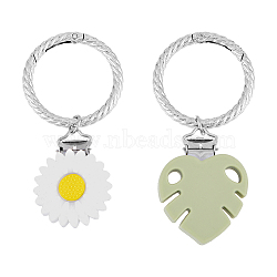 Daisy & Monstera Leaf Silicone Hat Clips, with Alloy Spring Gate Rings, for Scarf Hat Travel Luggage Outdoor Accessory, Mixed Color, 9.5~10cm, 2 style, 1pc/style, 2pcs/set(DIY-AB00013)