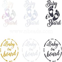 SUPERFINDINGS 6 Sheets 6 Style Waterproof Reflective Plastic Car Stickers, with Adhesive Tape, For Car Decorations, Word Baby on Board, Mixed Color, 1 sheet/style(DIY-FH0003-84)