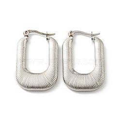 Non-Tarnish 304 Stainless Steel Rectangle Hoop Earrings for Women, Stainless Steel Color, 32x20x3.5mm(EJEW-F319-01P)