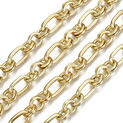 Alloy & Iron Cable Chain, with Spool, Cadmium Free & Nickel Free & Lead Free, Textured, Unwelded, Real 18K Gold Plated, Link: 14.5x8.7x2.2mm, Link: 8.6x8.2x1mm, about 32.8 Feet(10m)/roll(LCHA-S001-007-NR)
