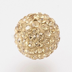 Czech Rhinestone Beads, PP6(1.3~1.35mm), Pave Disco Ball Beads, Polymer Clay, Round, 246_Lt. Colorado Topaz, 6mm, Hole: 1.5mm, about 54~64pcs rhinestones/ball(RB-F022-PP6-6mm-TB03)