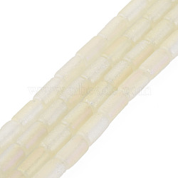 Electroplate Frosted Transparent Glass Beads Strands, Column, Old Lace, 7.5x4mm, Hole: 0.8mm, about 72Pcs/strand, 21.26 inch(54cm)(EGLA-T008-026-B03)