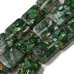 Dyed Natural Imperial Jasper with Resin Beads Strands, Rectangle, Dark Green, 16x12x6mm, Hole: 1.2mm, about 11pcs/strand, 7.09 inch(18cm)(G-G083-F06-01)