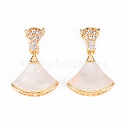 Brass Micro Pave Clear Cubic Zirconia Pendants, with Freshwater Shell, Nickel Free, Small Skirt, Real 18K Gold Plated, 24x16x4mm, Hole: 1mm(KK-T062-143G-NF)