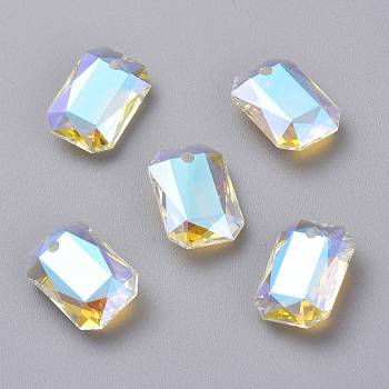 Glass Rhinestone Pendants, Faceted, Rectangle, Crystal Shimmer, 16x11x5.5mm, Hole: 1.6mm