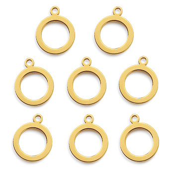 Vacuum Plating 201 Stainless Steel Pendants, Laser Cut, Ring, Golden, 17x13.5x2mm, Hole: 1.8mm