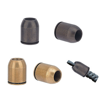 4Pcs 2 Colors Bullet Shaped Brass Beads, for EDC Knife String Pendant Parachute String Tool, Mixed Color, 22x17mm, Hole: 5.5mm, 2pcs/color