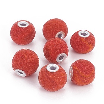 Resin Beads, with Silver Plasted Alloy Cores, Round, Red, 16x15mm, Hole: 3mm