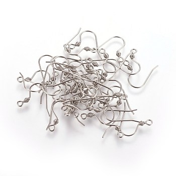 304 Stainless Steel Earring Hooks, Ear Wire, with Horizontal Loop, Stainless Steel Color, 15x15x0.8mm, Hole: 2mm, 20 Gauge, Pin: 0.8mm