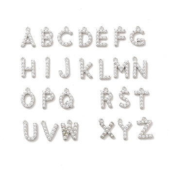 Plastic Imitation Pearl Pendants, with Eco-friendly Brass Findings, Letter A~Z, Platinum, 12~16x2~13x3mm, Hole: 1.4mm, 26pcs/set