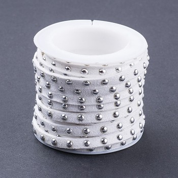 Faux Suede Cord, with Silver Tone Alloy Rivet, For Punk Rock Jewelry Making, White, 5x2.5mm, about 5.46 yards(5m)/roll