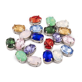 Sew on Rhinestone, K9 Glass Rhinestone, Platinum Tone Brass Prong Settings, Garments Accessories, Faceted, Oval, Mixed Color, 14x10x7mm, Hole: 1.2mm