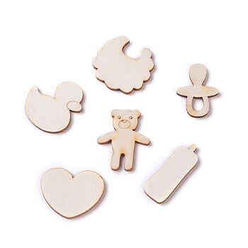 Baby Theme Wooden Cabochons, Laser Cut Wood Shapes, Mixed Shapes, BurlyWood, 24.5~34x12.5~31x2.5mm