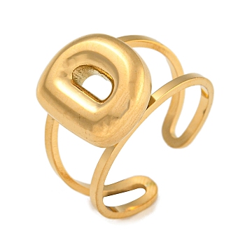 304 Stainless Steel Finger Ring, Real 18K Gold Plated Cuff Ring, Letter D, Inner Diameter: 18mm, Letter: 14~15x6.5~19mm