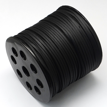 Faux Suede Cord, Faux Suede Lace, One Side Covering with Imitation Leather, Black, 2.7x1.4mm, about 98.42 yards(90m)/roll