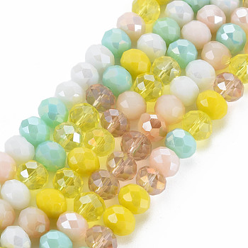 Electroplate Glass Beads Strands, AB Color Plated, Faceted, Rondelle, Yellow, 7.5~8x6mm, Hole: 1.5mm, about 69~72pcs/strand, 16.54 inch~17.24 inch(42cm~43.8cm)