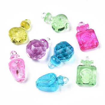 Transparent Acrylic Pendants, Perfume Bottle Series, Mixed Color, 29.5~31x14~20x10~19mm, Hole: 2mm, about 150pcs/500g