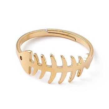 Ion Plating(IP) 201 Stainless Steel Fishbone Adjustable Ring for Women, Real 18K Gold Plated, US Size 6 3/4(17.1mm)