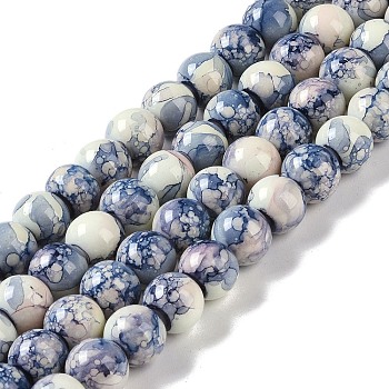 Baking Paint Glass Bead Strands, Round, Steel Blue, 10mm, Hole: 1.4mm, about 85~86pcs/strand, 31.10~31.50''(79~80cm)