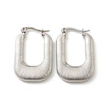 304 Stainless Steel Rectangle Hoop Earrings for Women, Stainless Steel Color, 32x20x3.5mm