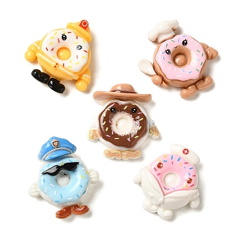 Career Theme Opaque Resin Imitation Food Decoden Cabochons, Donut Man Mixed Shapes, Mixed Color, 26.5~29.5x25.5~28x9~10.5mm