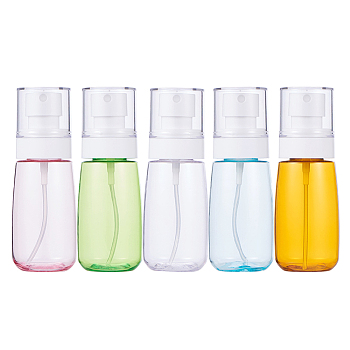 60ml Transparent PETG Plastic Spray Bottle Sets, with Mist Pump Sprayer & Lid, Mixed Color, 11.4x4.1cm, Capacity: 60ml, 5pcs/set